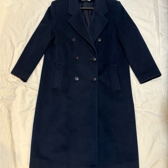 Classic Wool Longline Coat Navy Maxi Double Breasted Quiet Luxury Winter M/L - Picture 8 of 13
